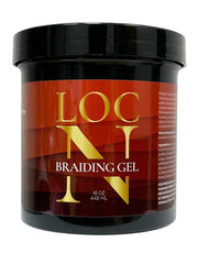 LOCN braiding gel bottle showing extra hold for smooth, frizz-free braids
