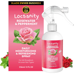 Locsanity Rosewater Peppermint Spray bottle for daily loc hydration.