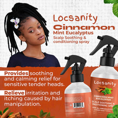 Locsanity scalp relief closeup highlighting gentle formula.