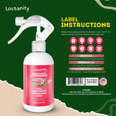 Locsanity spray mist on locs delivering refreshing scent.