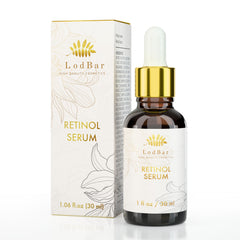 LodBar Retinol Serum bottle shows dual retinoid system for balanced renewal