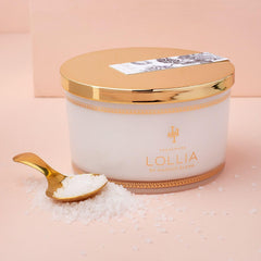 Close-up of bath salt crystals highlighting luxury texture and color