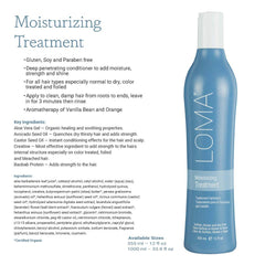 Loma Moisturizing Shampoo action shot highlighting soothing benefits for dry scalp.
