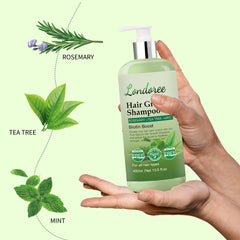 Londoree Rosemary Shampoo mint scent close-up, conveying cooling and invigorating wash.