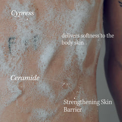 LONGTAKE Sandalwood Body Wash foam-lather reveals creamy texture and lasting hydration.