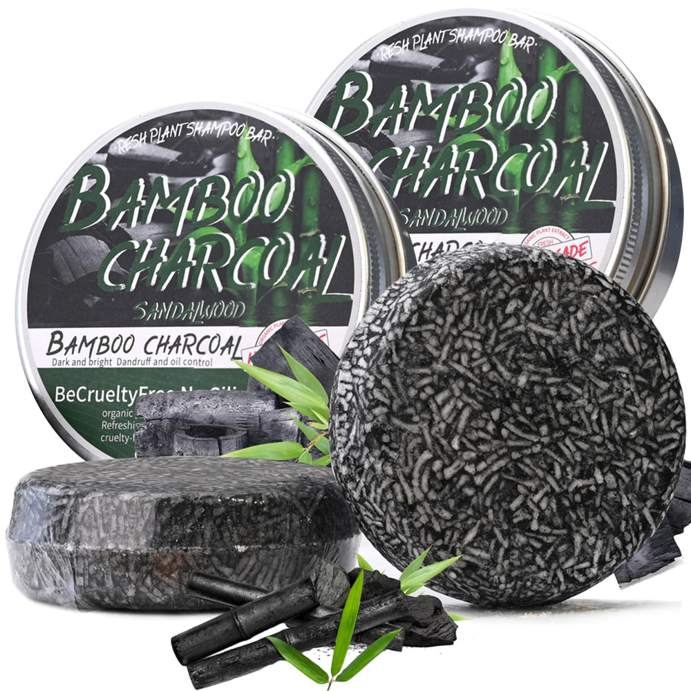 Loobexery bamboo charcoal shampoo bar packaging highlights natural formula for sensitive scalps.