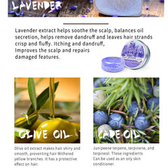 Loobexery lavender shampoo bar on scalp view highlighting moisture and clean pores