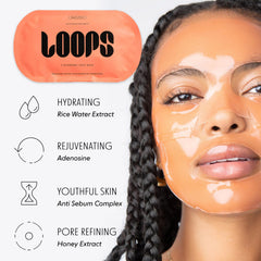 LOOPS Weekly Reset face application shows two-piece fit on skin.