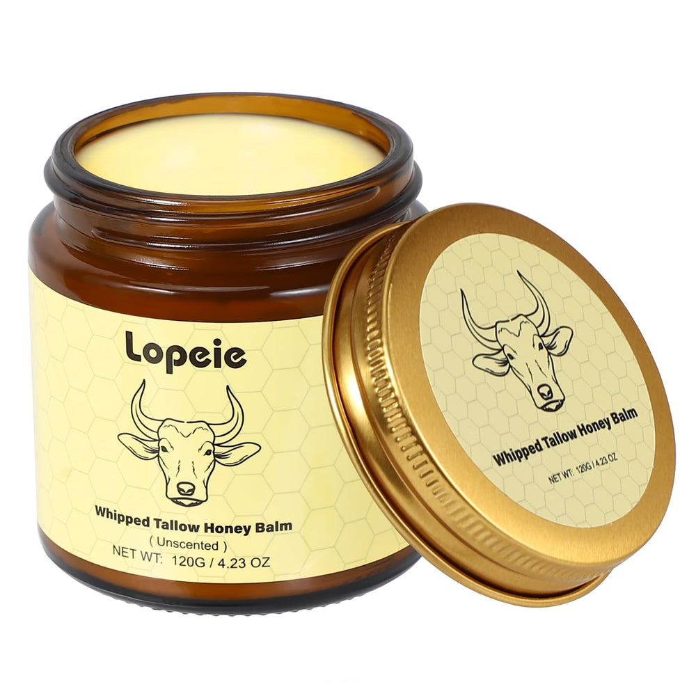 Lopeie Beef Tallow Skin Cream Jar showing rich whipped texture for deep hydration