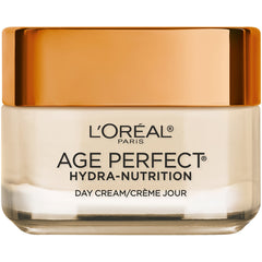 L'Oreal Paris Age Perfect Hydra-Nutrition day cream bottle for daily moisturization.