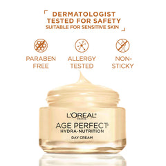 L'Oreal Paris Age Perfect Hydra-Nutrition jar close-up showing rich nourishing texture.
