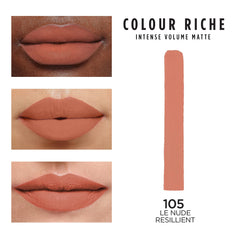 L'Oreal Paris Colour Riche Le Nude on lips for full, vibrant color.
