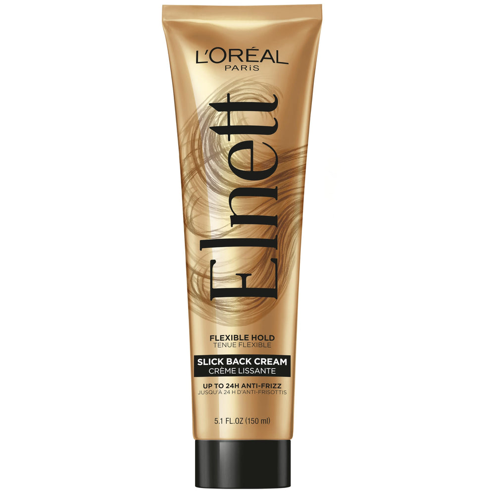 L'Oreal Paris Elnett Slick Back styling cream bottle ready for brushable hold and shine.