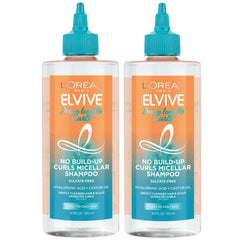 L'Oreal Paris Elvive Dream Lengths Curls micellar shampoo bottle pouring for gentle cleansing