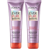 L’Oréal Paris EverPure frizz-defy shampoo bottle with marula oil for humidity protection.