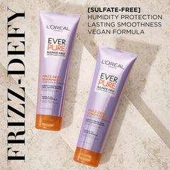 L'Oreal Paris Frizz Defy Conditioner tube shows humidity resistance.
