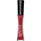 L'Oreal Paris Infallible Lip Gloss Red Fatale swatch for eight-hour shine.