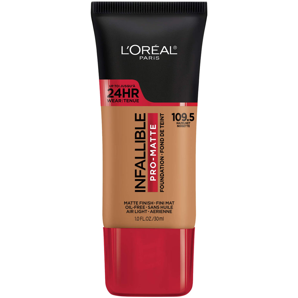 L'Oreal Paris Infallible Pro Matte Foundation Hazelnut Beige bottle showing a longwear finish up to 24 hours