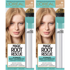 L'Oreal Paris Magic Root Rescue kit box shows quick root touch-up for busy mornings.
