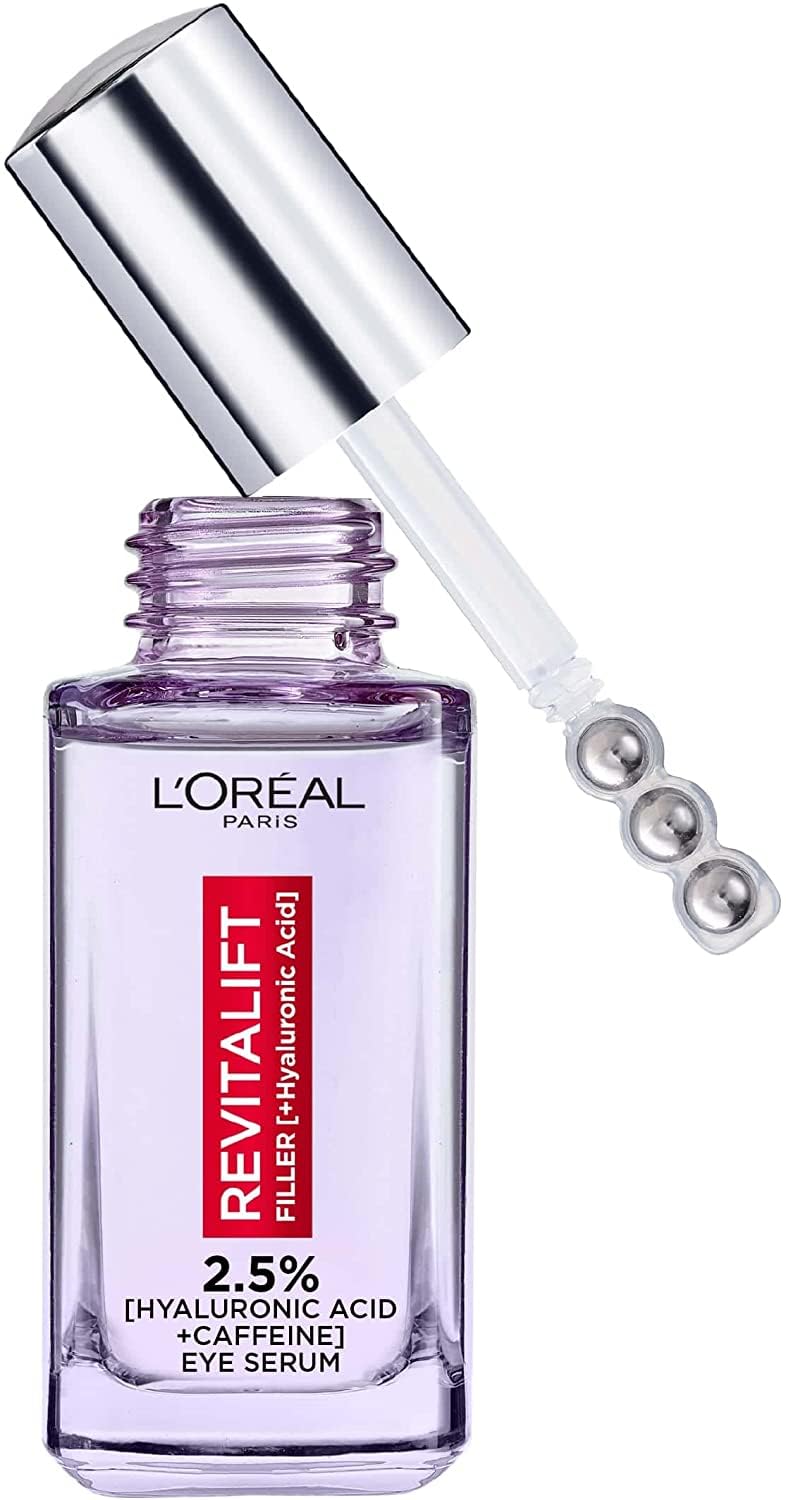 L'Oreal Paris Revitalift Filler Eye Serum outer packaging with compact 20 ml bottle.
