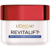 L'Oreal Paris Revitalift night cream bottle closeup for overnight hydration