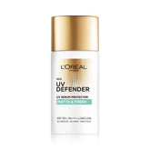 L’Oréal Paris UV Defender Matte bottle demonstrates broad protection and a matte finish.