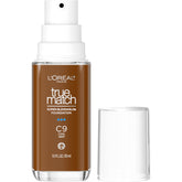L'Oreal Paris True Match foundation bottle with pump for easy, mess-free application.