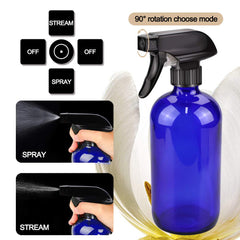 Loretoy blue glass spray bottle kit features 4 oz bottles for travel-friendly formulas.