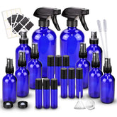 Loretoy blue glass spray bottle set includes two 16 oz bottles for cleaning and misting.