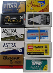 Lotus razor blades sampler pack with multiple brands for versatile shaving options.