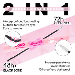 Close-up of the 2-in-1 application step for bonding and sealing lashes.