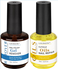 LOUINSTIC gel remover bottle demonstrating fast, low-odor formula for gel lift