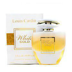 Louis Cardin White Gold EDP bottle close-up, a fresh floral scent for daywear