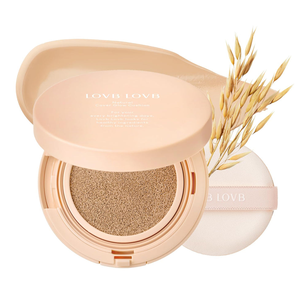LOVB natural cover glow cushion compact showing a radiant, natural finish for daily wear