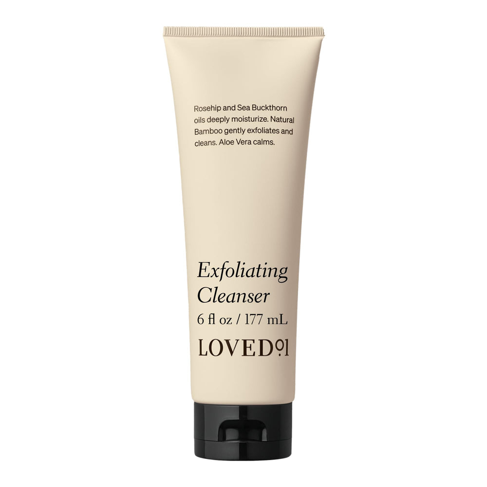 Loved01 Face & Body Exfoliating Cleanser bottle for daily gentle cleansing and brightening.