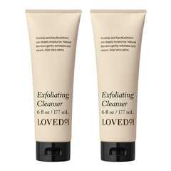 Loved01 exfoliating cleanser bottle for gentle face and body cleansing.