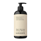 Loved01 Hand and Body Lotion bottle pump shown for fast absorption and daily hydration.