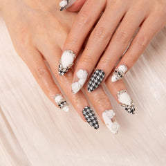 LOVFUL almond regular 1.0 in nails in houndstooth pattern, ideal for daily wear.