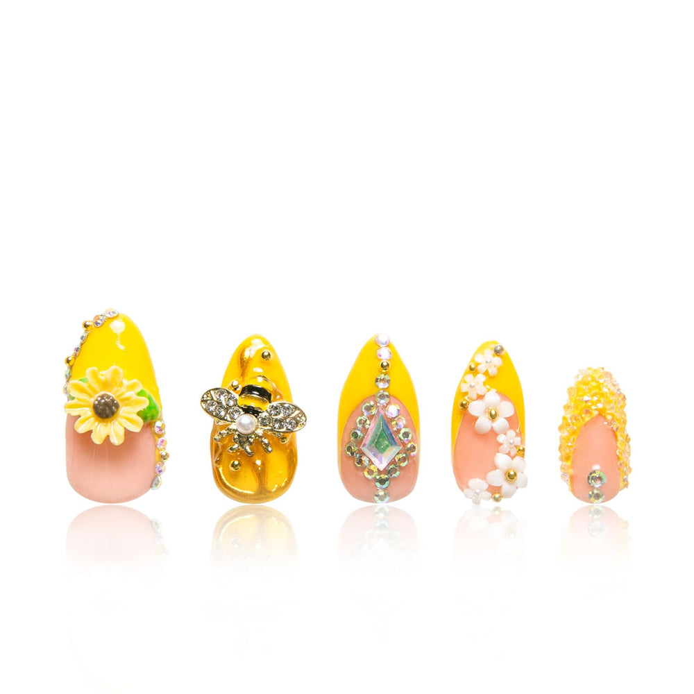 LOVFUL Honey Bee Yellow press-on nails with crystal accents for instant salon-style glamour