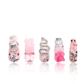 LOVFUL Marshmallo Gummy Bear Square nails with crystal full-coverage shine for salon-ready hands