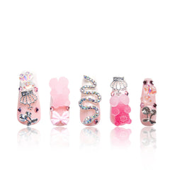 LOVFUL Marshmallo Gummy Bear Square nails with crystal full-coverage shine for salon-ready hands