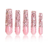 LOVFUL pink French tip rhinestone press-on nails for a salon-like long-lasting manicure.