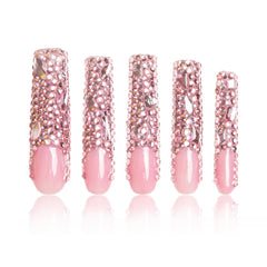 LOVFUL pink French tip rhinestone press-on nails for a salon-like long-lasting manicure.