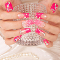 LOVFUL Pink Typhoon square 1.0 in nails with full crystal detail