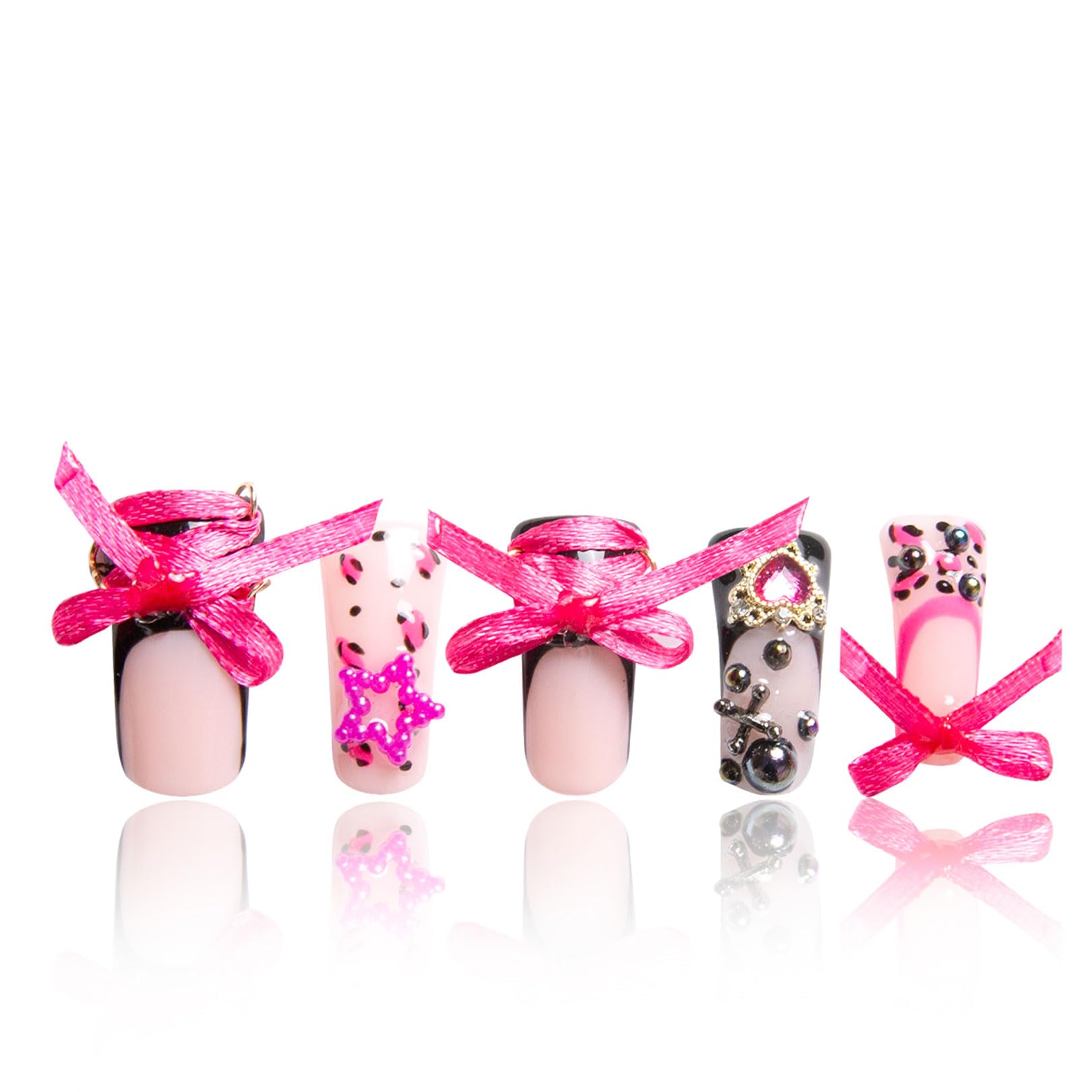 LOVFUL The Sweet Guardian nails close-up crystal detail for a luxurious, long-lasting look