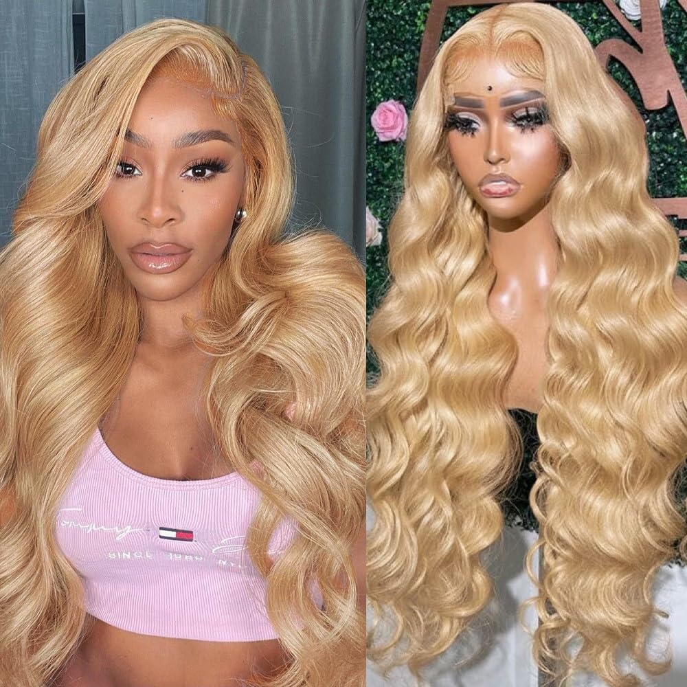 Loyom Honey Blonde lace front wig front view with natural hairline for versatile styling.