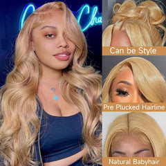 Loyom Honey Blonde lace front wig side view shows seamless blend and natural lift.