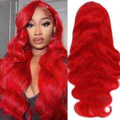 Loyom red lace front wig 13x4 body wave for natural parting and styling flexibility.
