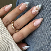 LPOODDNU almond flower pearl nails in box for quick at-home manicure