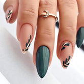 LPOODDNU almond press-on nails dark green leaves for quick salon-style manicure